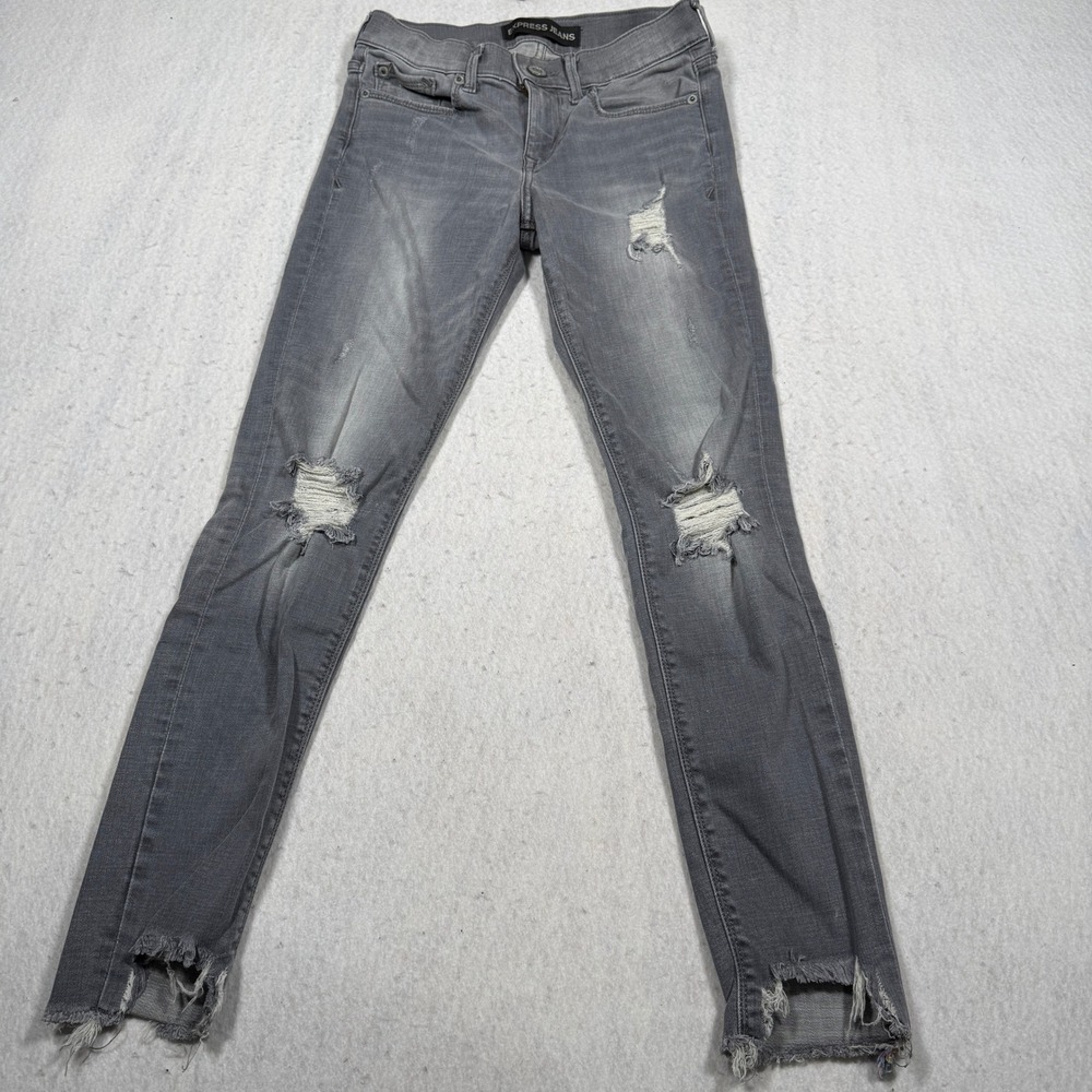 Express Jeans Performance Stretch Legging Mid Rise Gray Distressed Skinny 0R